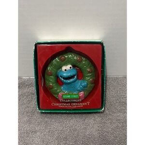 Vintage Sesame Street Cookie Monster Porcelain Wreath Christmas Ornament Newcor